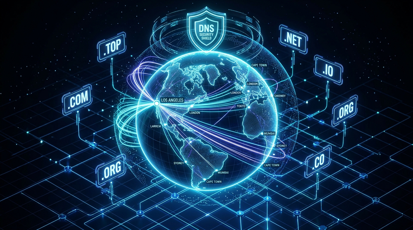 LA Digital Hosting Global Anycast DNS Network with .TOP, .COM, and LOS ANGELES node